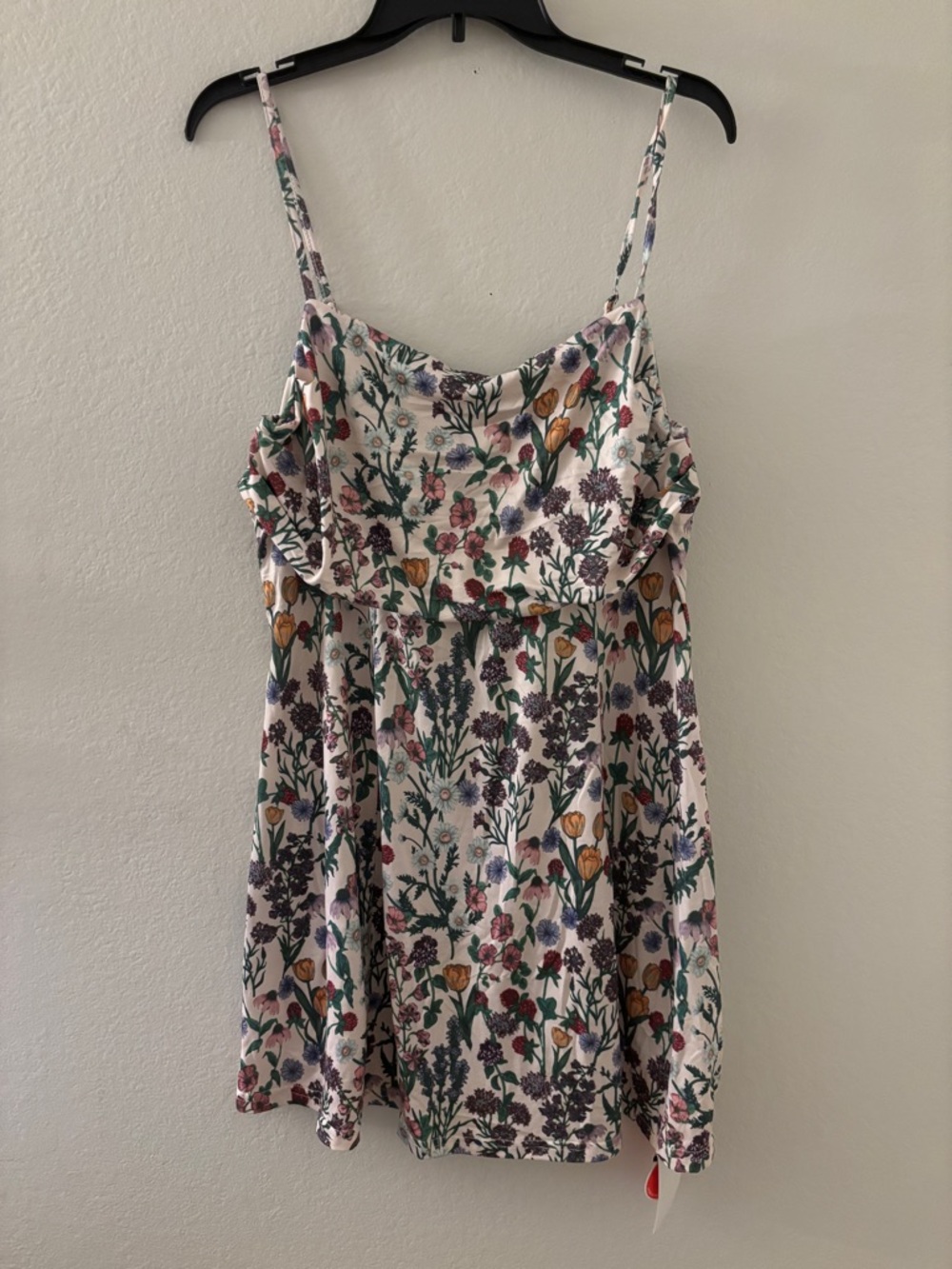 Cider Floral Mini Dress in White with Green, Purple & Yellow Print